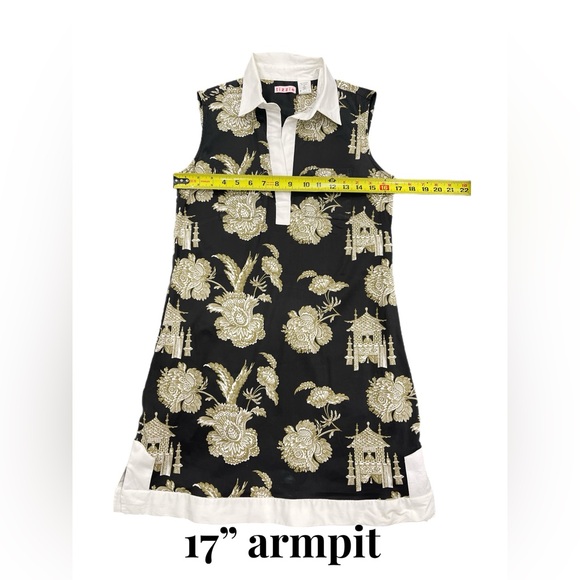 Tizzie Mini Dress Small Sleeveless Chinoiserie Black, Khaki White Trim Pockets - Picture 9 of 9